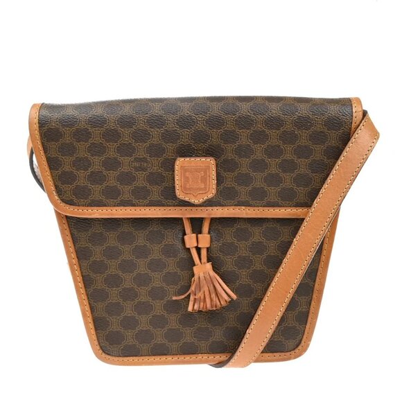 CELINE Logo Macadam Pattern Shoulder Bag PVC Leather Brown GHW Italy 36YH758 - Picture 1 of 16